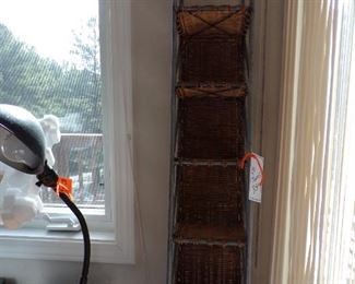 CD tower, vintage desk light