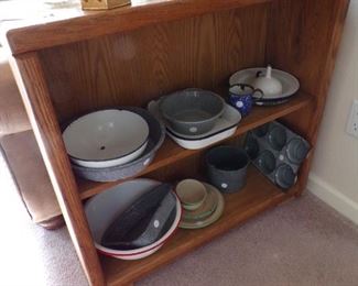bookcase w/enamel ware