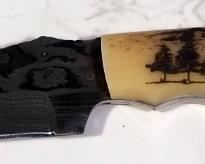 Custom Damascus Steel Fixed Blade Knife, 4" Blade, In Tooled Leather Sheath
