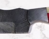 Custom Damascus Steel Fixed Blade Knife, 4.5" Blade, And Custom Damascus Steel Folding Knife, 2.75" Blade, In Leather Sheaths (One Tooled)
