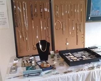 Costume jewelry, watches, pendants, etc