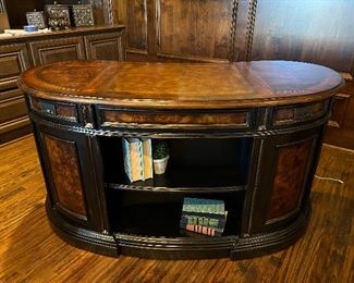 Hooker Executives desk with wooden drawer dividers and leather top. 