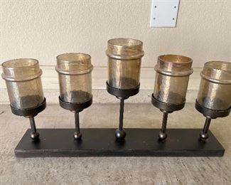 Heavy metal and glass candle holder