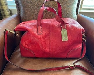 Red coach, leather handbag