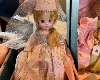 There are many Madame Alexander dolls at the sale. All have been kept in their boxes.