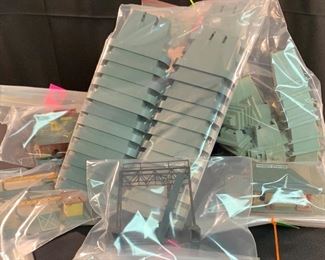 Bridge supports, track lights and more rail yard structures.