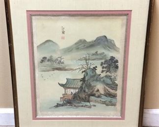 VTG. ORIENTAL WATERCOLOR ON CANVAS