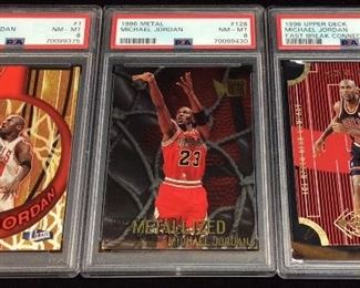 1996 METAL MICHAEL JORDAN GRADED NM MT8, 1996 UD NM MT 7,
1997 ULTRA NM MT 8,