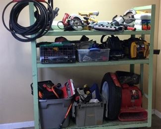 CHOICE LOT TOOL, TIRES, FLOOR FAN, CARPET KNEE KICK, CIRC SAWS, NAILER, AIR COMPRESSORS