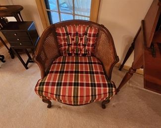 Mid Century Tufted Barrel Cane Chair (pair available)