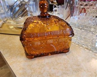 Amber Glass covered dish