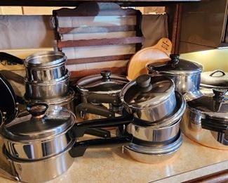 Large Collection Revereware Copper Bottom pans