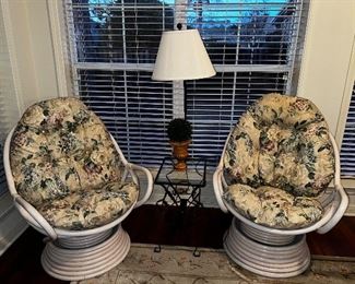 Pair of Rattan Swivel Rockers
Wrought Iron table Lamp