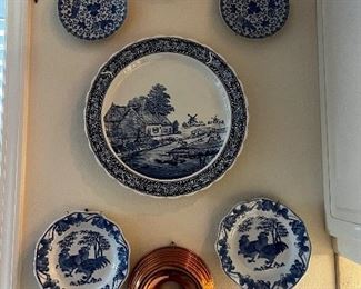Collection of blue and white plates