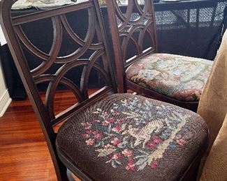 4 antique German Chairs with unique
Needlepoint seats
