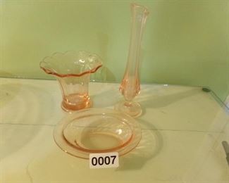 pink depression glass bud vase