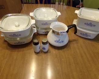 Corning Ware cornflower blue dishes and salt and pepper shaker