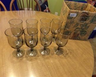 Vtg smoked gray stemmed water/wine goblets