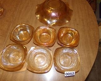 c.1950's Marigold Jeanette carnival glass bowl 9.5in diameter six bowls