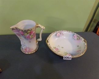 Vtg Nippon Hand painted pitcher and double handled bowl