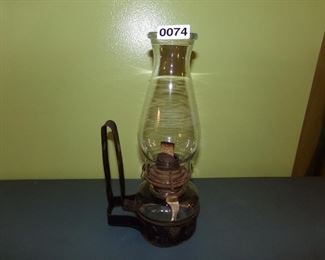Antique Victorian paraffin lamp with metal wall mount