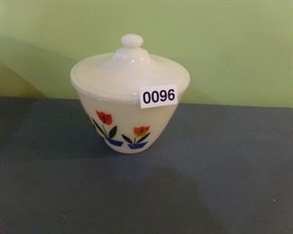 Vtg Fire King Tulips grease jar