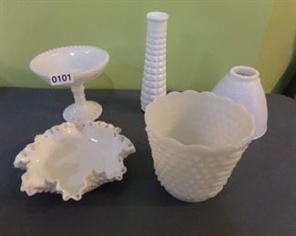 milk glass vase, candy dishes, planter, globe