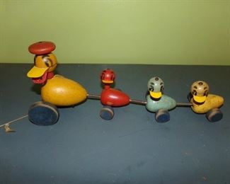 c1940 wooden duck and ducklings pull toy