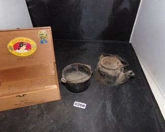 Miniature Wagner Ware tea kettle and cauldron