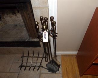 Fireplace tools and grate