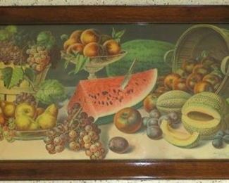 Vintage, Framed "The Donaldson Litho Newport, Ky." Still Life Fruit Lithograph No 1353.