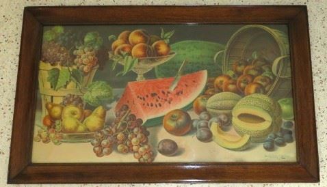 Vintage, Framed "The Donaldson Litho Newport, Ky." Still Life Fruit Lithograph No 1353.