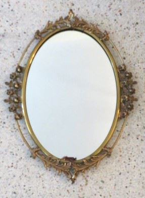 Vintage Oval Brass Metal Wall Mirror