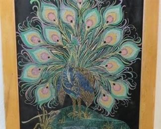 Hand Painted Peacock Painting on Fabric