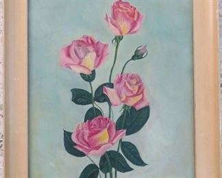 Hand Painted Sill Life Rose Painting Signed, Littleton 52