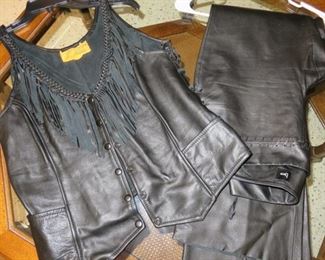 Women's Black Leather Chaps & Vest Size 6