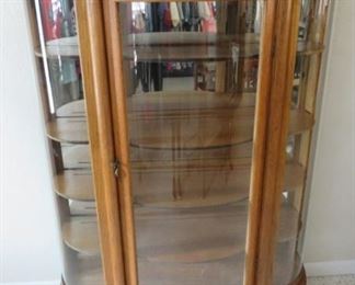 Oak Curved Glass Clawfoot Curio Cabinet