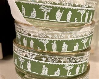Jeanette Hellenic Green Glass Bowls (4)
