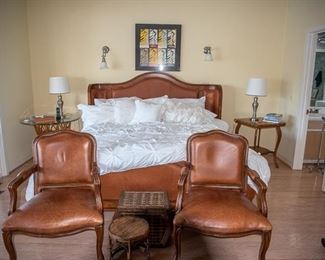 2 Chairs sold as pair $200 L-28", W-27", H- 36.6". King bed- with mattress, headboard, bedding, etc. $500
