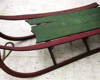 ANTIQUE VICTORIAN CHILD'S SLED WITH CAST IRON SWAN HEADS