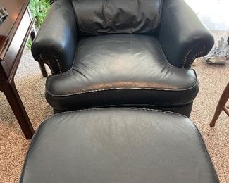 Bernhardt leather w/nailhea chair with ottoman 