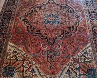 Delightful, hand-woven Persian Heriz rug, 100% wool face, measures 11' 1" x 7' 9".