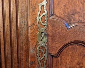 Close-up shot of the brass hardware.