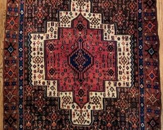 Lovely, hand-woven Persian Bidjar rug, 100% wool face, measures 4'" x 4' 10".