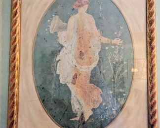Nicely framed/matted "Flora" Roman goddess of flowers fresco.