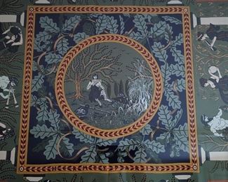 Center detail of the Hermes "Musique Des Dieux" framed silk scarf.