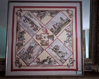 The other of the two framed Hermes silk scarves, this one is the "Voyage Slaves".