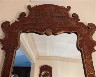 Top detail of one of the Asian wall mirrors, highlighting the hand-painted details.