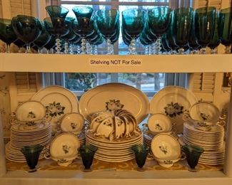 85-piece set of Castleton China "York Rose", 1950 - 1967 and five complete sets of vintage Tiffin "Franciscan Killarney" stemware, produced 1950 - 1966.