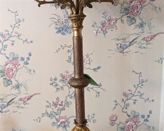 Antique Krawn Co. candleholder lamp, w/cut crystals, custom created for the homeowner, by ATL lamp guru, Paul Smith.